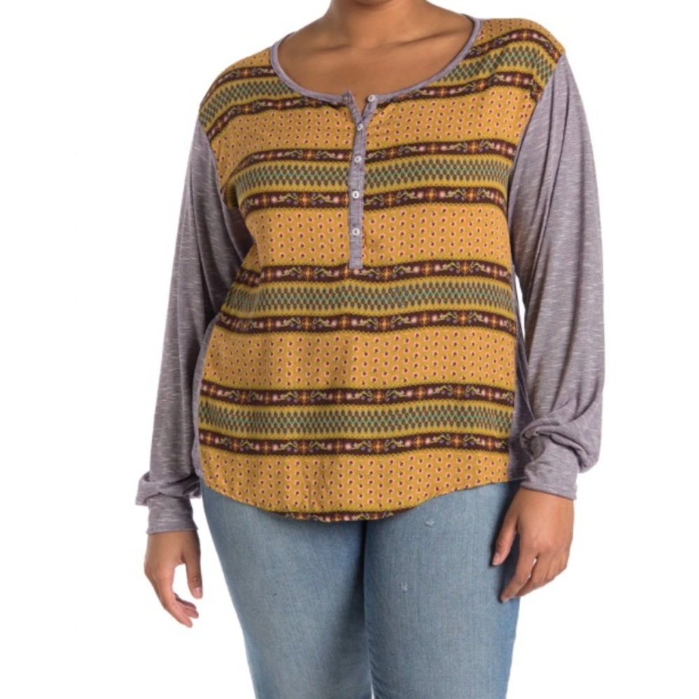 Baea Mix Henley Marrakesh Print Top